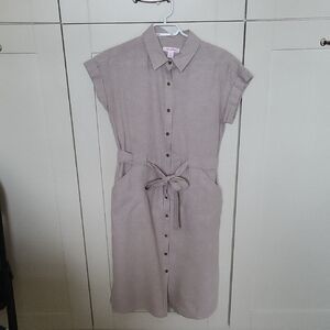 Joe Fresh Taupe Button-Front Midi Shirt Dress